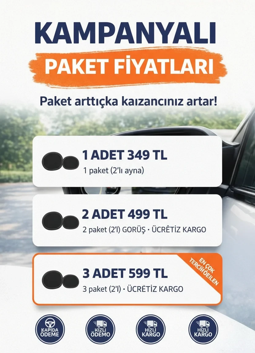 Kör nokta ayna seti fiyatları ve kapıda ödeme fırsatı — Avantajlı 1, 2 ve 3 paket seçenekleri, kapıda ödeme